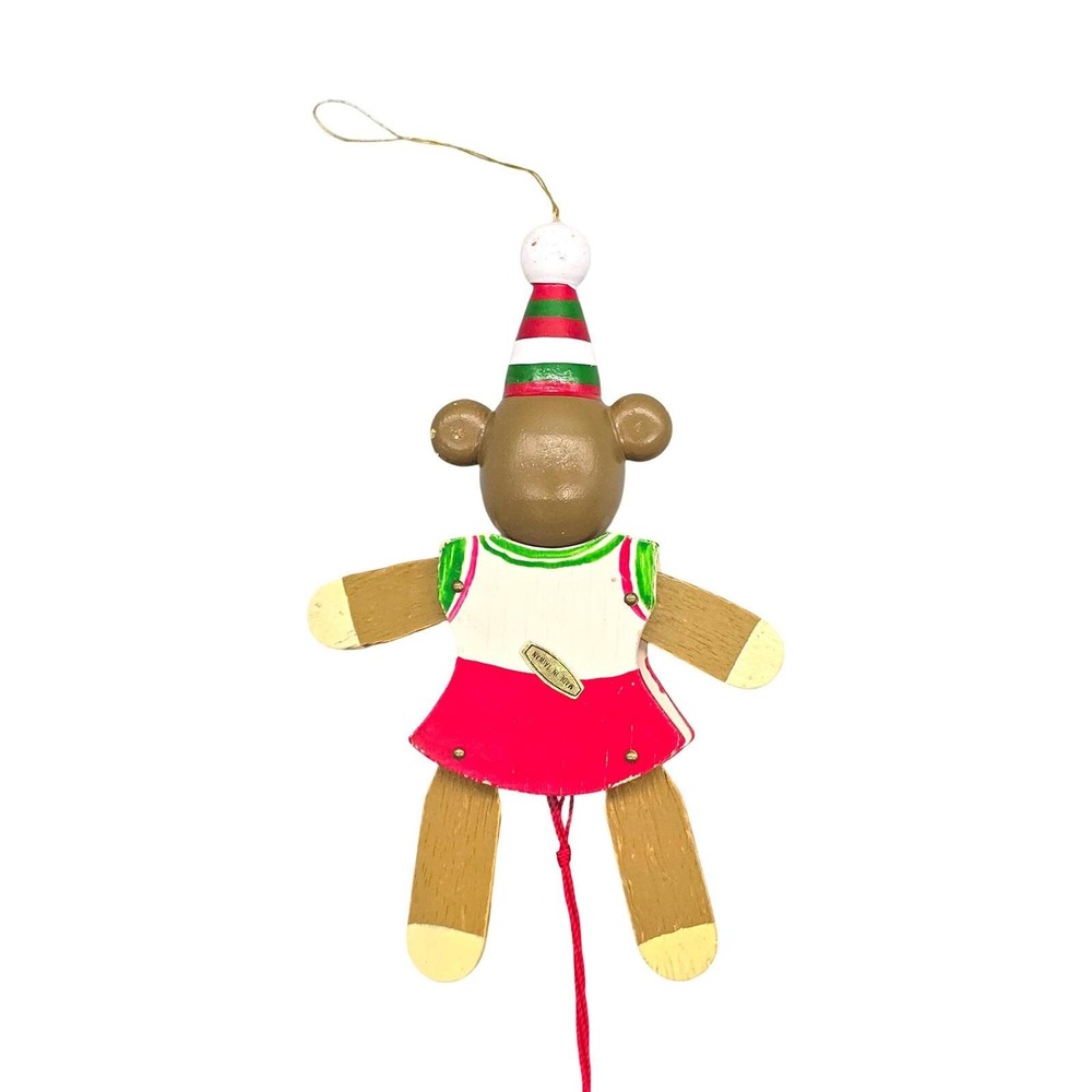 Vintage Wooden Bear Jumping Jack Christmas Ornaments Set 2 Pull String Taiwan - Picture 3 of 15